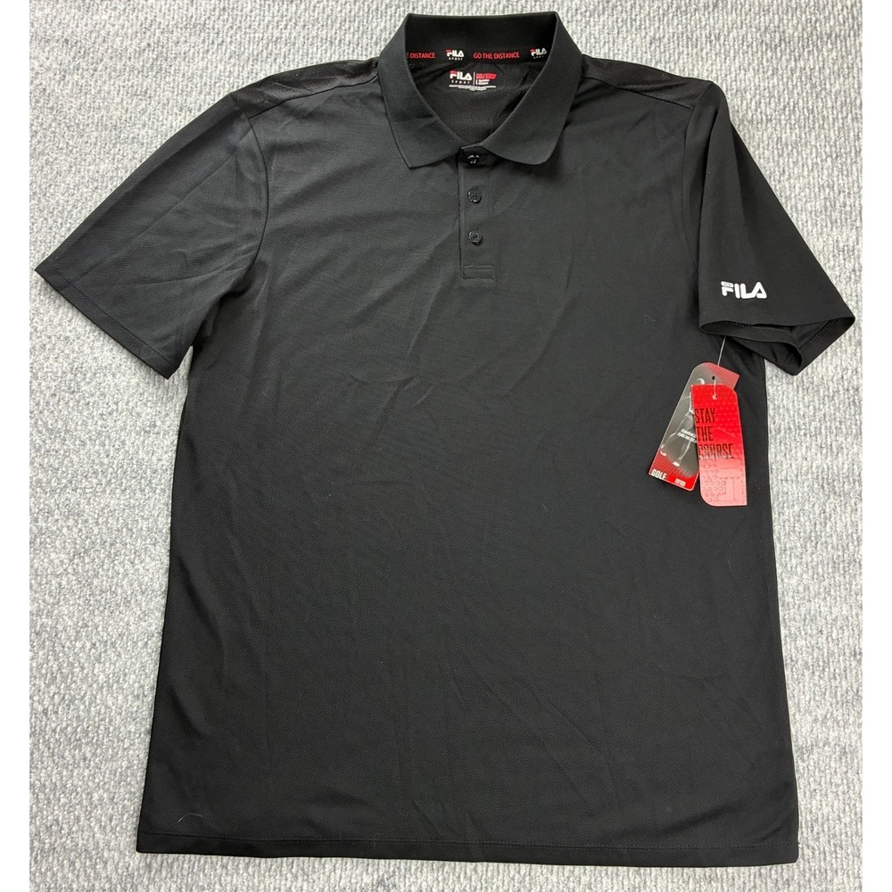 FILA Sport Mens Large Black Golf Fitted Performance Polo Shirt NWT